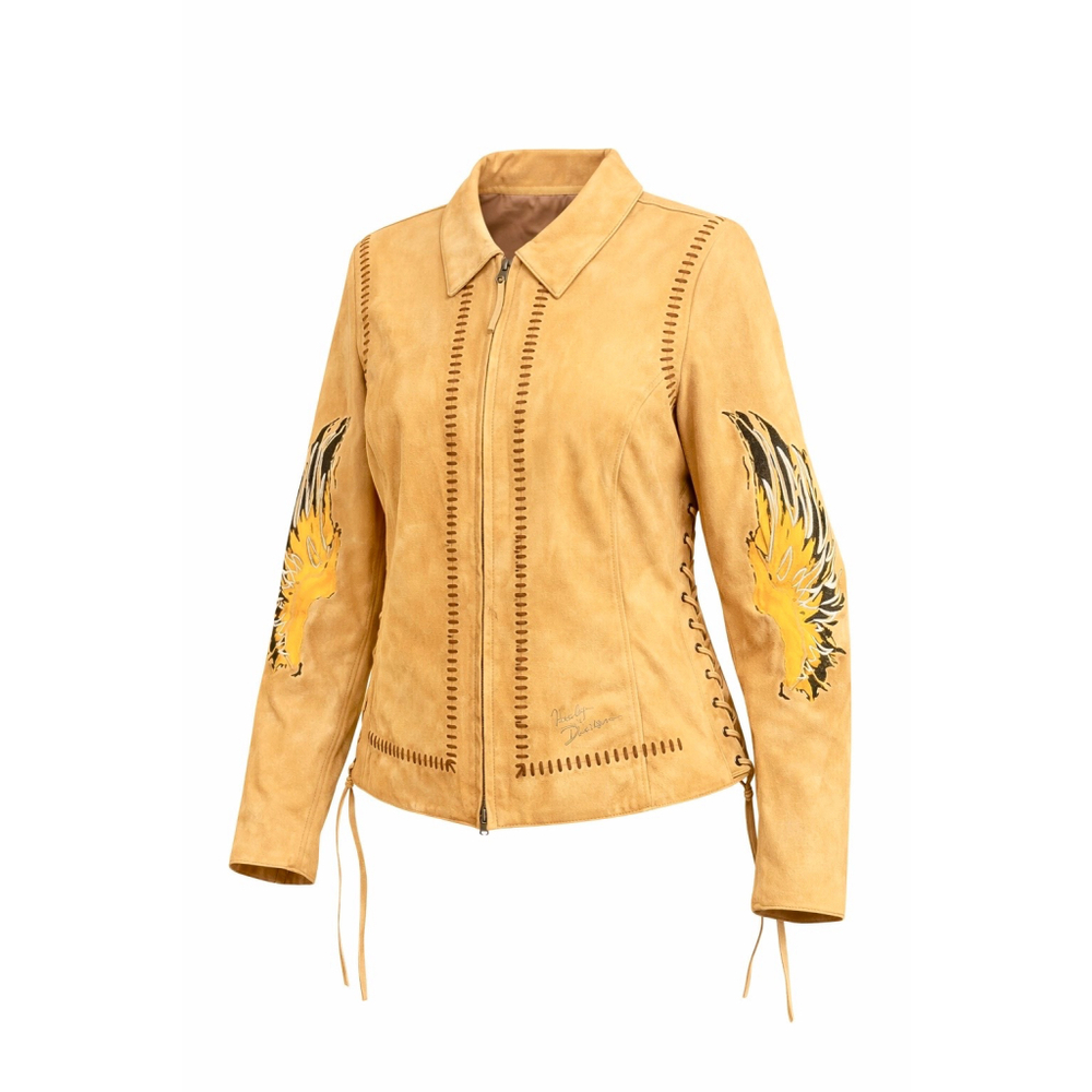Vtg Y2K Harley Davidson Women's Leather Jacket Lace Up Wing Embroidered Sz 1W